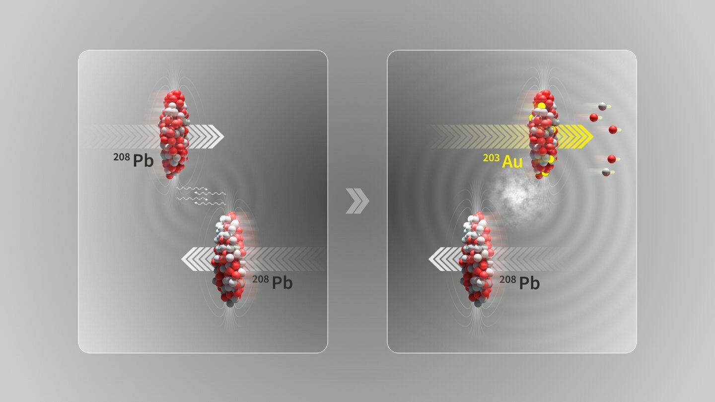 CERN LHC experiment illustrating the transformation of lead into gold