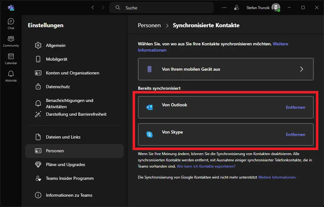 Skype data export process